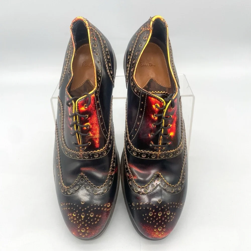 Paul Smith Mens‎ 8.5 Chuck Wingtip Oxford Shoes Burnised Leather Brogue Lace Up